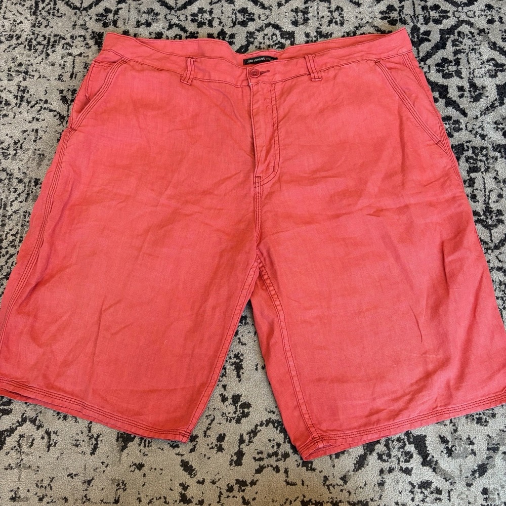 John Varvatos Shorts Mens 40 Red 100% Linen Flat Front Casual Summer Comfort